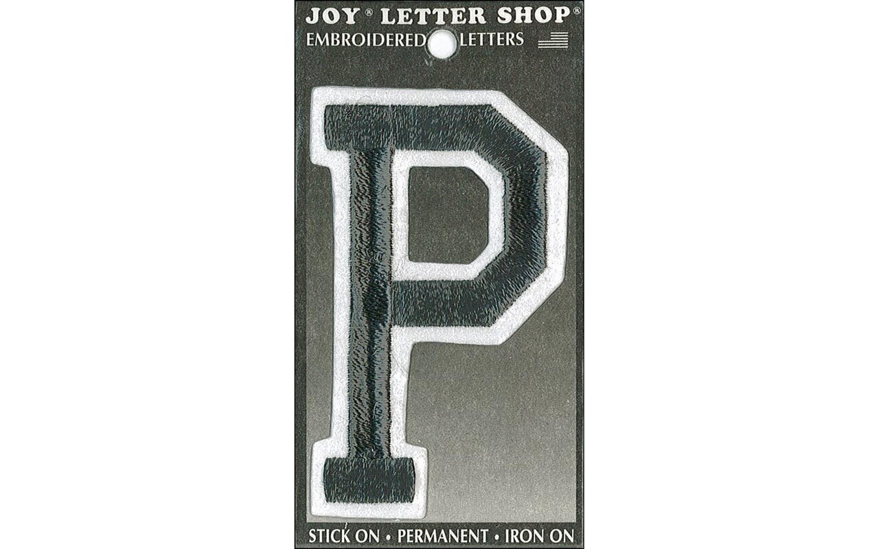 Joy Applique Letter Iron On Varsity 3&#x22; Black P